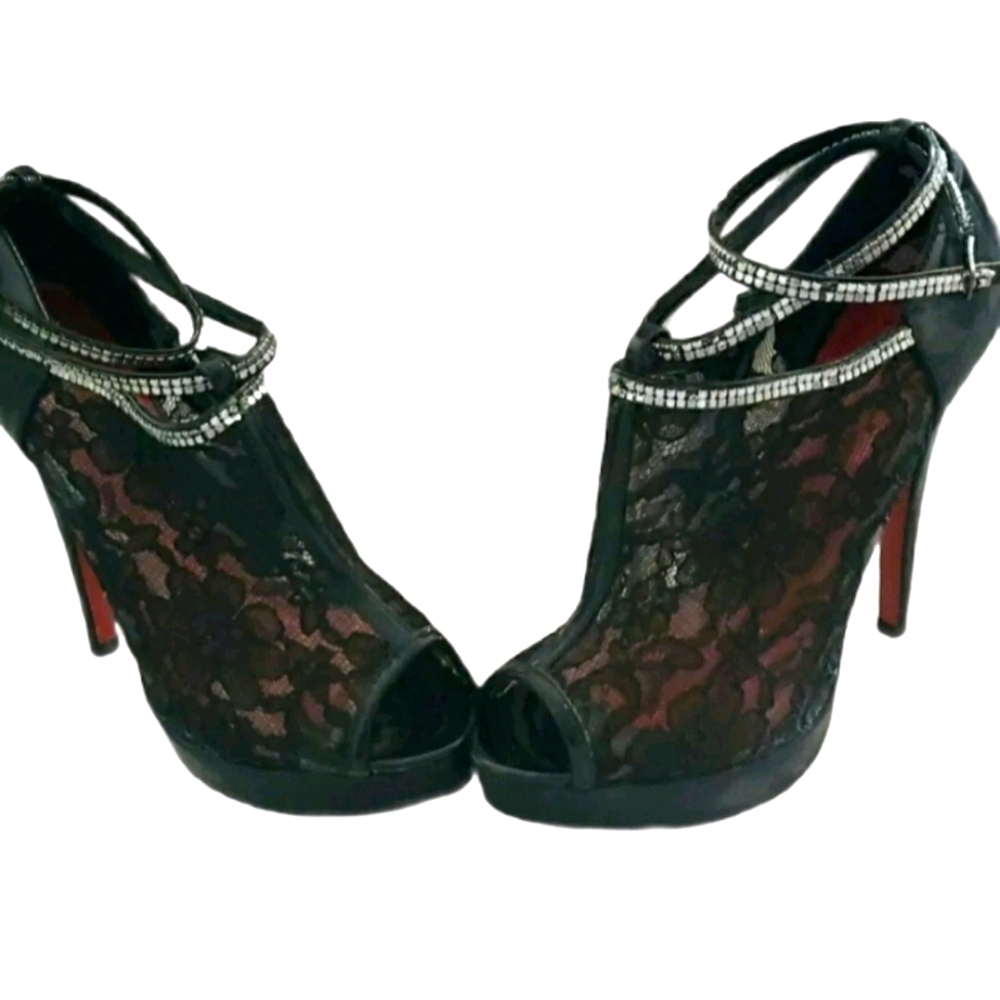 High Heel lace Platform Peep Toe Pumps